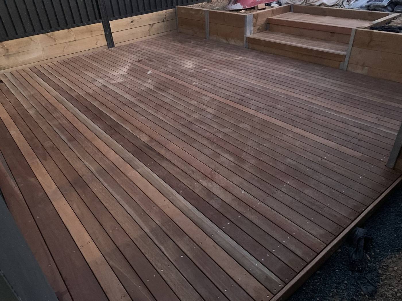 Completed hardwood deck wrapping the rear extension, oiled and finished, Dulwich Hill by Loel Homes