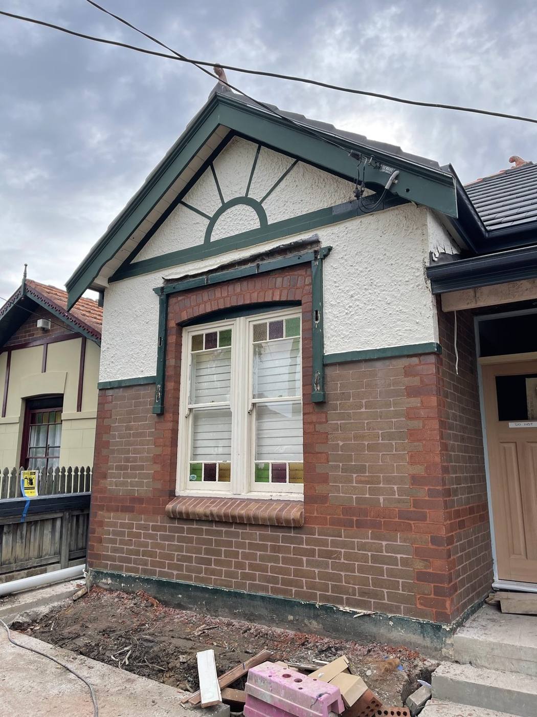 Wide view of the restored Federation facade with rebuilt verandah and gable, Inner West by Loel Homes